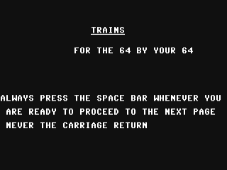 Trains title screen for Commodore 64
